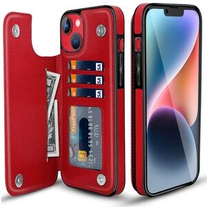 iPhone 14 Plus Red Wallet Case for Smartphone